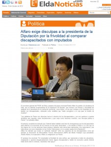 eldanoticias.com 18 de octubre de 2013 Alfaro exige disculpas a la presidenta de la Diputación por la frivolidad al comparar discapacitados con imputados
