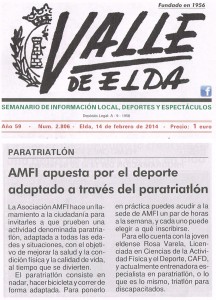 Valle de Elda, 14 de febrero de 2014 Paratriatlón. AMFI apuesta por el deporte adaptado a través del Paratriatlón