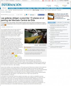 diarioinformacion.com 14 de marzo de 2014 Las goteras obligan a precintar 15 plazas en el parking del Mercado Central de Elda