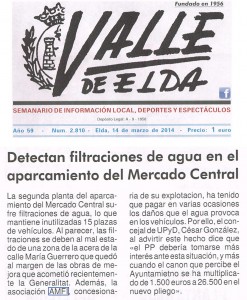 Valle de Elda 13 de marzo de 2014 Detectan filtraciones de agua en el aparcamiento del Mercado Central