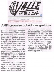 Valle de Elda, 24 de octubre de 2014 AMFI organiza actividades gratuitas