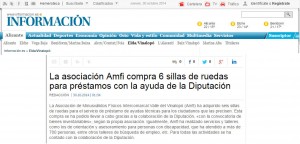 diarioinformacion.com 30 de octubre de 2014 La asociación Amfi compra 6 sillas de ruedas para préstamos con la ayuda de la Diputación