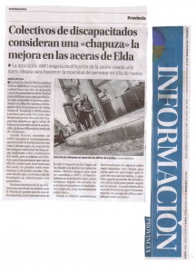 Diario Información 7 de diciembre de 2014 Colectivos de discapacitados consideran una "chapuza" la mejora de las aceras de Elda