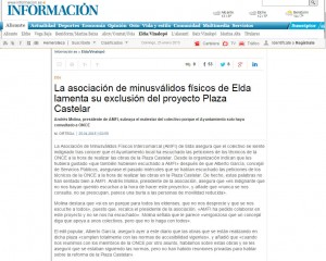 diarioinformacion.com 25 de enero de 2015 La asociación de minusválidos físicos de Elda lamenta su exclusión del proyecto Plaza Castelar