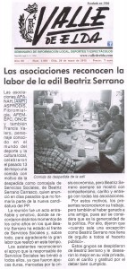 Valle de Elda, 29 de mayo de 2015. Las asociaciones reconocen la labor de la edil Beatriz Serrano