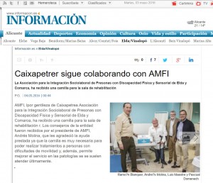 diarioinformacion.com 3 de mayo de 2016 Caixapetrer sigue colaborando con AMFI