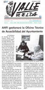 AMFI gestionará la Oficina Técnica de Accesibilidad del Ayuntamiento. Publicado en el semanario local Valle de Elda.