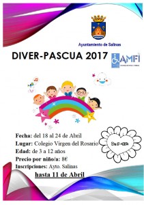  Escuela de Pascua "Diver-Pascua 2017" Del 18 al 24 de abril Inscripciones en el Ayuntamiento de Salinas hasta el 11 de abril