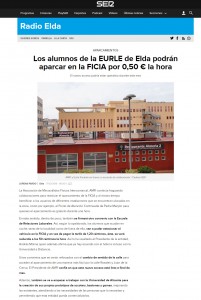 Los alumnos de la EURLE de Elda podrán aparcar en la FICIA por 0,50 € la hora El nuevo acceso podría estar operativo durante este mes